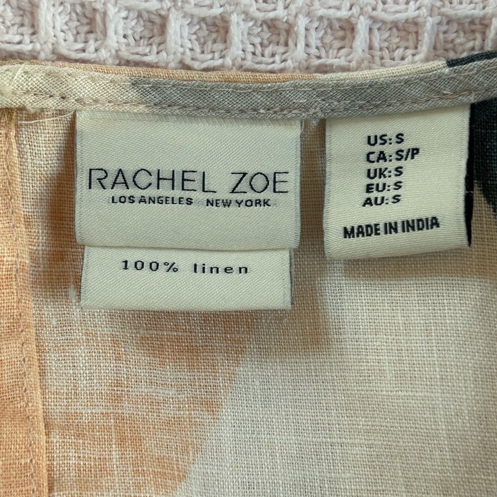 Rachel Zoe 100% linen abstract earth tones boho shift dress pockets NWOT Small - Picture 8 of 10